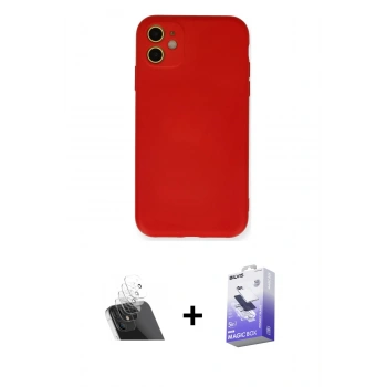 MARSİLYAN™- iPhone 11 Kılıf Ahenk Serisi - Siyah Bilvis 5in1 5D Magic Hayalet Cam Ekran Koruyucu + Kamera Lens Koruma Cam - SF