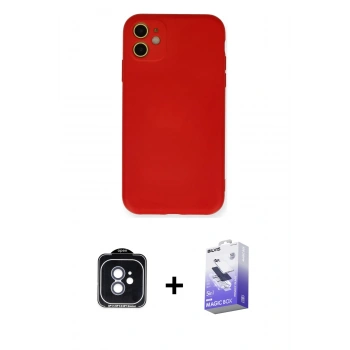 MARSİLYAN™- iPhone 11 Kılıf Ahenk Serisi - Siyah Bilvis 5in1 5D Magic Hayalet Cam Ekran Koruyucu + PVD Metal Kamera Lens - MI