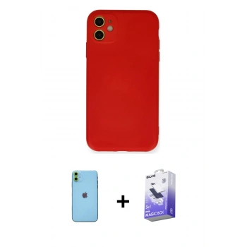 MARSİLYAN™- iPhone 11 Kılıf Ahenk Serisi - Siyah Bilvis 5in1 5D Magic Hayalet Cam Ekran Koruyucu + Neon Fosforlu Kamera Lens - YL