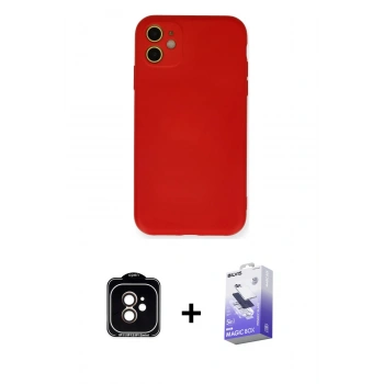 MARSİLYAN™- iPhone 11 Kılıf Ahenk Serisi - Siyah Bilvis 5in1 5D Magic Hayalet Cam Ekran Koruyucu + PVD Metal Kamera Lens - TU