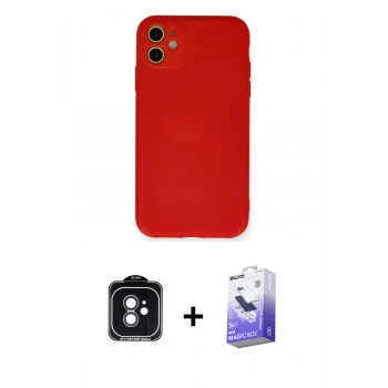 MARSİLYAN™- iPhone 11 Kılıf Ahenk Serisi - Siyah Bilvis 5in1 5D Magic Hayalet Cam Ekran Koruyucu + PVD Metal Kamera Lens - SH
