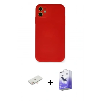 MARSİLYAN™- iPhone 11 Kılıf Ahenk Serisi - Siyah Bilvis 5in1 5D Magic Hayalet Cam Ekran Koruyucu + Renkli Kamera Lens Koruma Cam - YL