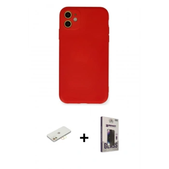 MARSİLYAN™- iPhone 11 Kılıf Ahenk Serisi - Siyah Bilvis Hayalet Cam Ekran Koruyucu + Renkli Kamera Lens Koruma Cam - SI