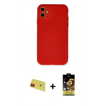 MARSİLYAN™- iPhone 11 Kılıf Ahenk Serisi - Siyah Buffer Cam Ekran Koruyucu + Rainbow Kamera Lens Koruma Cam - KI