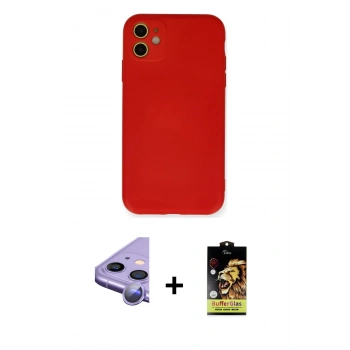 MARSİLYAN™- iPhone 11 Kılıf Ahenk Serisi - Siyah Buffer Cam Ekran Koruyucu + Raze Metal Kamera Lens - MR