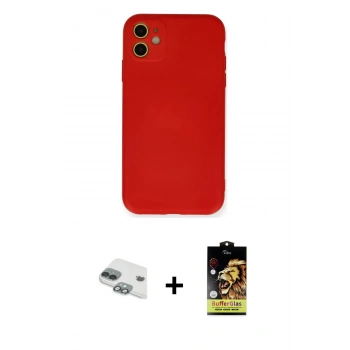 MARSİLYAN™- iPhone 11 Kılıf Ahenk Serisi - Siyah Buffer Cam Ekran Koruyucu + Pers Alüminyum Kamera Lens - YL
