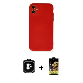 MARSİLYAN™- iPhone 11 Kılıf Ahenk Serisi - Siyah Buffer Cam Ekran Koruyucu + PVD Metal Kamera Lens - TU