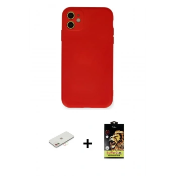 MARSİLYAN™- iPhone 11 Kılıf Ahenk Serisi - Siyah Buffer Cam Ekran Koruyucu + Renkli Kamera Lens Koruma Cam - YL