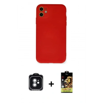 MARSİLYAN™- iPhone 11 Kılıf Ahenk Serisi - Siyah Buffer Cam Ekran Koruyucu + PVD Metal Kamera Lens - YL
