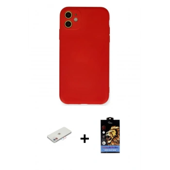 MARSİLYAN™- iPhone 11 Kılıf Ahenk Serisi - Siyah Buffer Hayalet Cam Ekran Koruyucu + Renkli Kamera Lens Koruma Cam - PE