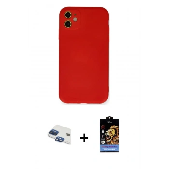 MARSİLYAN™- iPhone 11 Kılıf Ahenk Serisi - Siyah Buffer Hayalet Cam Ekran Koruyucu + Pers Alüminyum Kamera Lens - LT