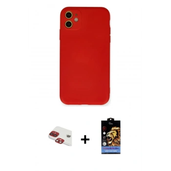 MARSİLYAN™- iPhone 11 Kılıf Ahenk Serisi - Siyah Buffer Hayalet Cam Ekran Koruyucu + Pers Alüminyum Kamera Lens - KI