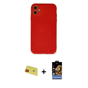 MARSİLYAN™- iPhone 11 Kılıf Ahenk Serisi - Siyah Buffer Hayalet Cam Ekran Koruyucu + Rainbow Kamera Lens Koruma Cam - KI