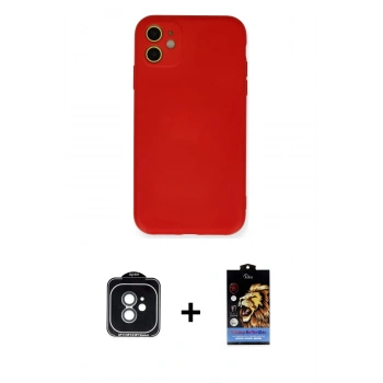 MARSİLYAN™- iPhone 11 Kılıf Ahenk Serisi - Siyah Buffer Hayalet Cam Ekran Koruyucu + PVD Metal Kamera Lens - YL