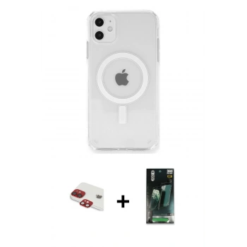 MARSİLYAN™- iPhone 11 Kılıf Ahenk Yansıma Prime - Şeffaf 360 Full Body Arka Koruyucu + Pers Alüminyum Kamera Lens - KI
