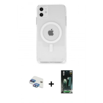 MARSİLYAN™- iPhone 11 Kılıf Ahenk Yansıma Prime - Şeffaf 360 Full Body Arka Koruyucu + Pers Alüminyum Kamera Lens - GI