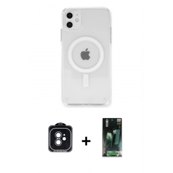 MARSİLYAN™- iPhone 11 Kılıf Ahenk Yansıma Prime - Şeffaf 360 Full Body Arka Koruyucu + PVD Metal Kamera Lens - SH