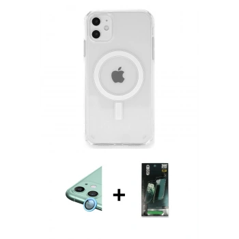 MARSİLYAN™- iPhone 11 Kılıf Ahenk Yansıma Prime - Şeffaf 360 Full Body Arka Koruyucu + Raze Metal Kamera Lens - MI