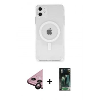 MARSİLYAN™- iPhone 11 Kılıf Ahenk Yansıma Prime - Şeffaf 360 Full Body Arka Koruyucu + Raze Metal Kamera Lens - SH