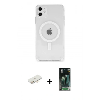 MARSİLYAN™- iPhone 11 Kılıf Ahenk Yansıma Prime - Şeffaf 360 Full Body Arka Koruyucu + Renkli Kamera Lens Koruma Cam - SI