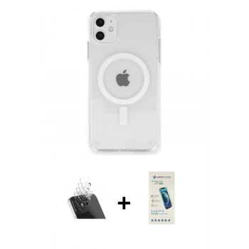 MARSİLYAN™- iPhone 11 Kılıf Ahenk Yansıma Prime - Şeffaf Pasifik Cam Ekran Koruyucu + Kamera Lens Koruma Cam - SF