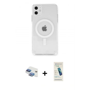 MARSİLYAN™- iPhone 11 Kılıf Ahenk Yansıma Prime - Şeffaf Pasifik Cam Ekran Koruyucu + Pers Alüminyum Kamera Lens - GI