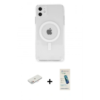 MARSİLYAN™- iPhone 11 Kılıf Ahenk Yansıma Prime - Şeffaf Pasifik Cam Ekran Koruyucu + Renkli Kamera Lens Koruma Cam - PE