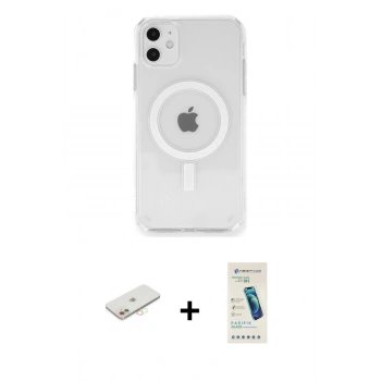 MARSİLYAN™- iPhone 11 Kılıf Ahenk Yansıma Prime - Şeffaf Pasifik Cam Ekran Koruyucu + Renkli Kamera Lens Koruma Cam - YL