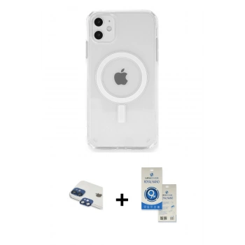 MARSİLYAN™- iPhone 11 Kılıf Ahenk Yansıma Prime - Şeffaf Royal Nano Ekran Koruyucu + Pers Alüminyum Kamera Lens - LT