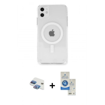 MARSİLYAN™- iPhone 11 Kılıf Ahenk Yansıma Prime - Şeffaf Royal Nano Ekran Koruyucu + Pers Alüminyum Kamera Lens - GI