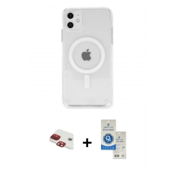 MARSİLYAN™- iPhone 11 Kılıf Ahenk Yansıma Prime - Şeffaf Royal Nano Ekran Koruyucu + Pers Alüminyum Kamera Lens - KI