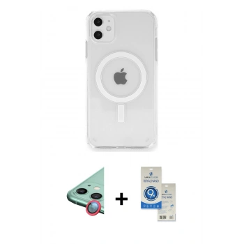 MARSİLYAN™- iPhone 11 Kılıf Ahenk Yansıma Prime - Şeffaf Royal Nano Ekran Koruyucu + Raze Metal Kamera Lens - KI