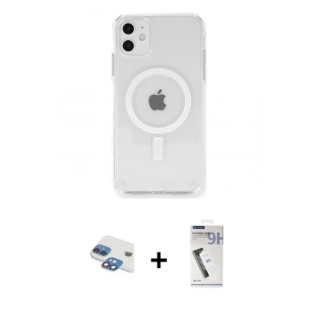 MARSİLYAN™- iPhone 11 Kılıf Ahenk Yansıma Prime - Şeffaf Uv Polymer Nano Ekran Koruyucu + Pers Alüminyum Kamera Lens - GI