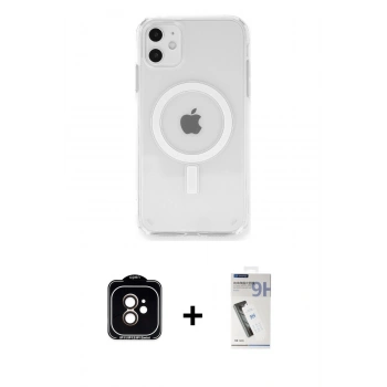 MARSİLYAN™- iPhone 11 Kılıf Ahenk Yansıma Prime - Şeffaf Uv Polymer Nano Ekran Koruyucu + PVD Metal Kamera Lens - TU