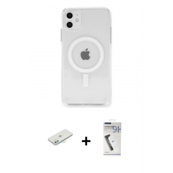 MARSİLYAN™- iPhone 11 Kılıf Ahenk Yansıma Prime - Şeffaf Uv Polymer Nano Ekran Koruyucu + Renkli Kamera Lens Koruma Cam - SI