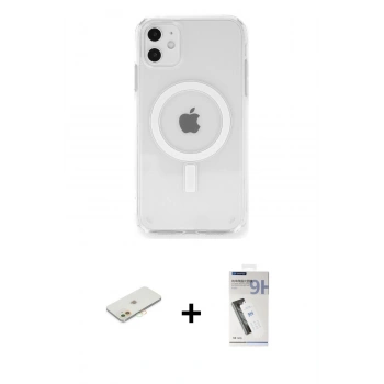MARSİLYAN™- iPhone 11 Kılıf Ahenk Yansıma Prime - Şeffaf Uv Polymer Nano Ekran Koruyucu + Renkli Kamera Lens Koruma Cam - TU