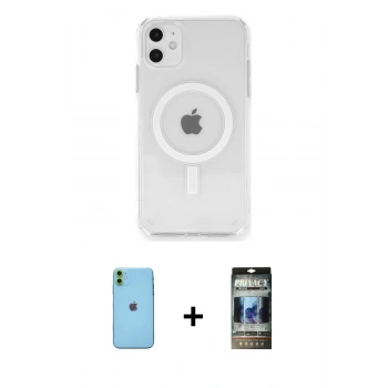 MARSİLYAN™- iPhone 11 Kılıf Ahenk Yansıma Prime - Siyah 34D Hayalet Izgaralı Cam + Neon Fosforlu Kamera Lens - YL