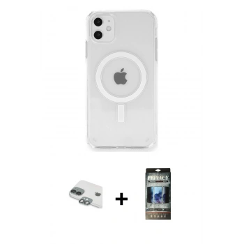 MARSİLYAN™- iPhone 11 Kılıf Ahenk Yansıma Prime - Siyah 34D Hayalet Izgaralı Cam + Pers Alüminyum Kamera Lens - YL