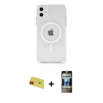 MARSİLYAN™- iPhone 11 Kılıf Ahenk Yansıma Prime - Siyah 34D Hayalet Izgaralı Cam + Rainbow Kamera Lens Koruma Cam - KI
