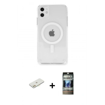MARSİLYAN™- iPhone 11 Kılıf Ahenk Yansıma Prime - Siyah 34D Hayalet Izgaralı Cam + Renkli Kamera Lens Koruma Cam - TU