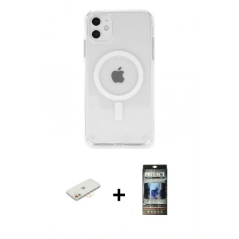 MARSİLYAN™- iPhone 11 Kılıf Ahenk Yansıma Prime - Siyah 34D Hayalet Izgaralı Cam + Renkli Kamera Lens Koruma Cam - SI