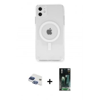 MARSİLYAN™- iPhone 11 Kılıf Ahenk Yansıma Prime - Siyah 360 Mat Full Body Arka Koruyucu + Pers Alüminyum Kamera Lens - LT