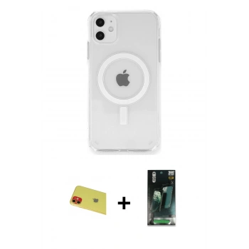 MARSİLYAN™- iPhone 11 Kılıf Ahenk Yansıma Prime - Siyah 360 Mat Full Body Arka Koruyucu + Rainbow Kamera Lens Koruma Cam - KI