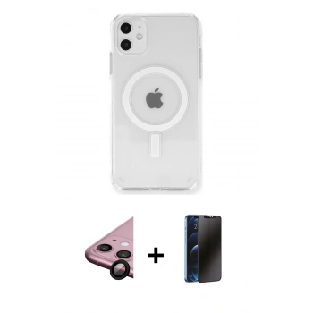 MARSİLYAN™- iPhone 11 Kılıf Ahenk Yansıma Prime - Siyah 3D Antistatik Hayalet Cam Ekran Koruyucu + Raze Metal Kamera Lens - SH