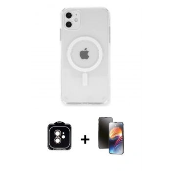 MARSİLYAN™- iPhone 11 Kılıf Ahenk Yansıma Prime - Siyah 3D Antistatik Mat Seramik Nano Ekran Koruyucu + PVD Metal Kamera Lens - TU