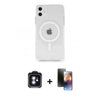 MARSİLYAN™- iPhone 11 Kılıf Ahenk Yansıma Prime - Siyah 3D Antistatik Mat Seramik Nano Ekran Koruyucu + PVD Metal Kamera Lens - MI