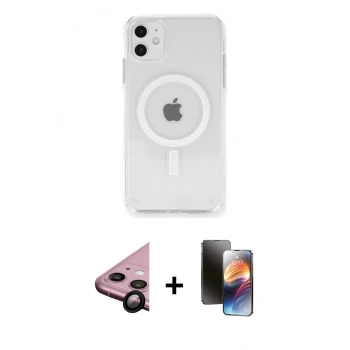 MARSİLYAN™- iPhone 11 Kılıf Ahenk Yansıma Prime - Siyah 3D Antistatik Mat Seramik Nano Ekran Koruyucu + Raze Metal Kamera Lens - SH