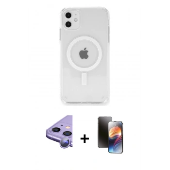 MARSİLYAN™- iPhone 11 Kılıf Ahenk Yansıma Prime - Siyah 3D Antistatik Mat Seramik Nano Ekran Koruyucu + Raze Metal Kamera Lens - MR