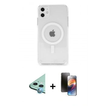 MARSİLYAN™- iPhone 11 Kılıf Ahenk Yansıma Prime - Siyah 3D Antistatik Mat Seramik Nano Ekran Koruyucu + Raze Metal Kamera Lens - MI