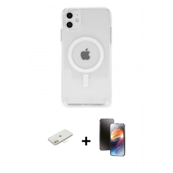 MARSİLYAN™- iPhone 11 Kılıf Ahenk Yansıma Prime - Siyah 3D Antistatik Mat Seramik Nano Ekran Koruyucu + Renkli Kamera Lens Koruma Cam - SI